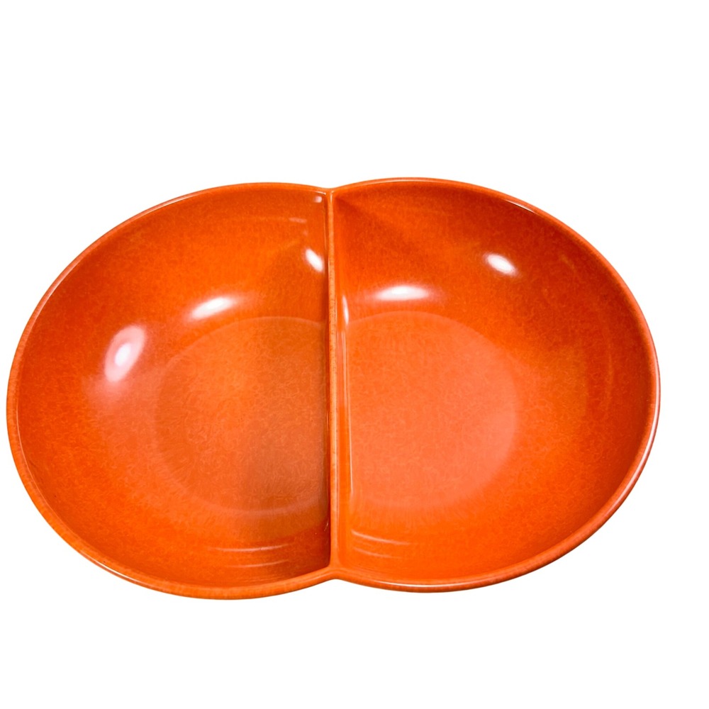 Branchell Color-Flyte Orange Melmac Divided Serving Bowl MCM 11x8 Vtg